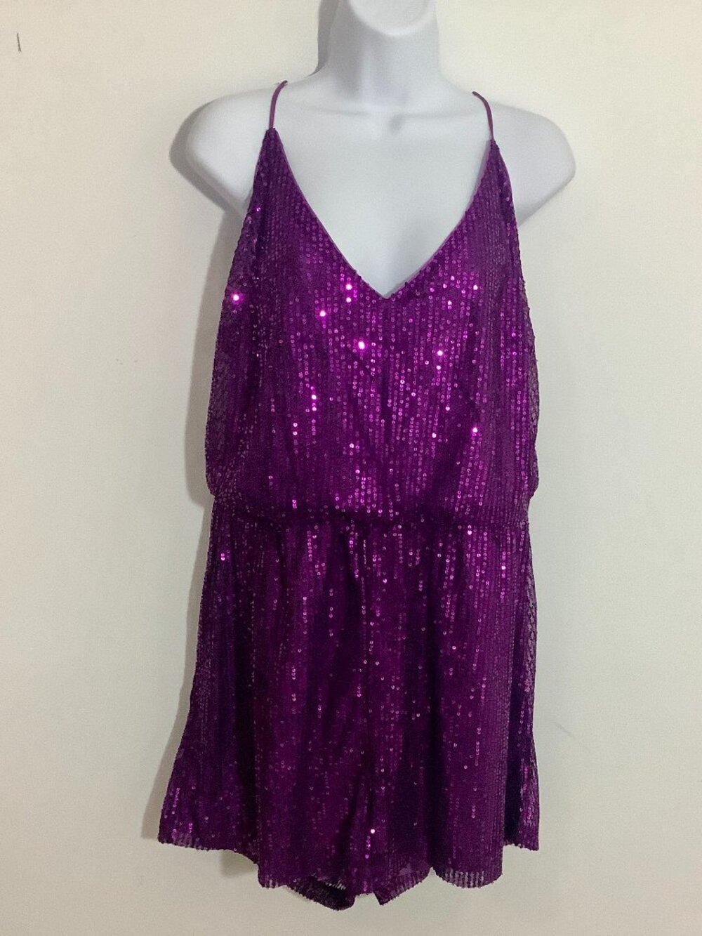 Sequin Romper 2XL Straps Lined Purple Sequins Chic Sexy Romantic Flashy Party